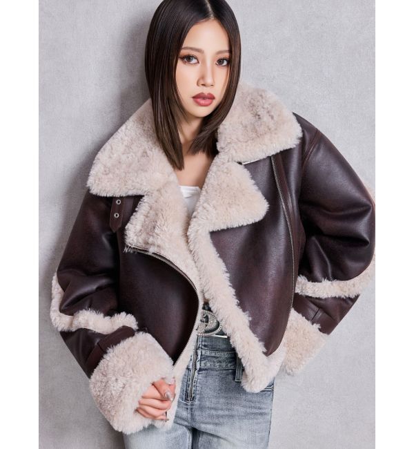 GYDA「ECO MOUTON RIDERSジャケット」|ライダースジャケット|ブラウン