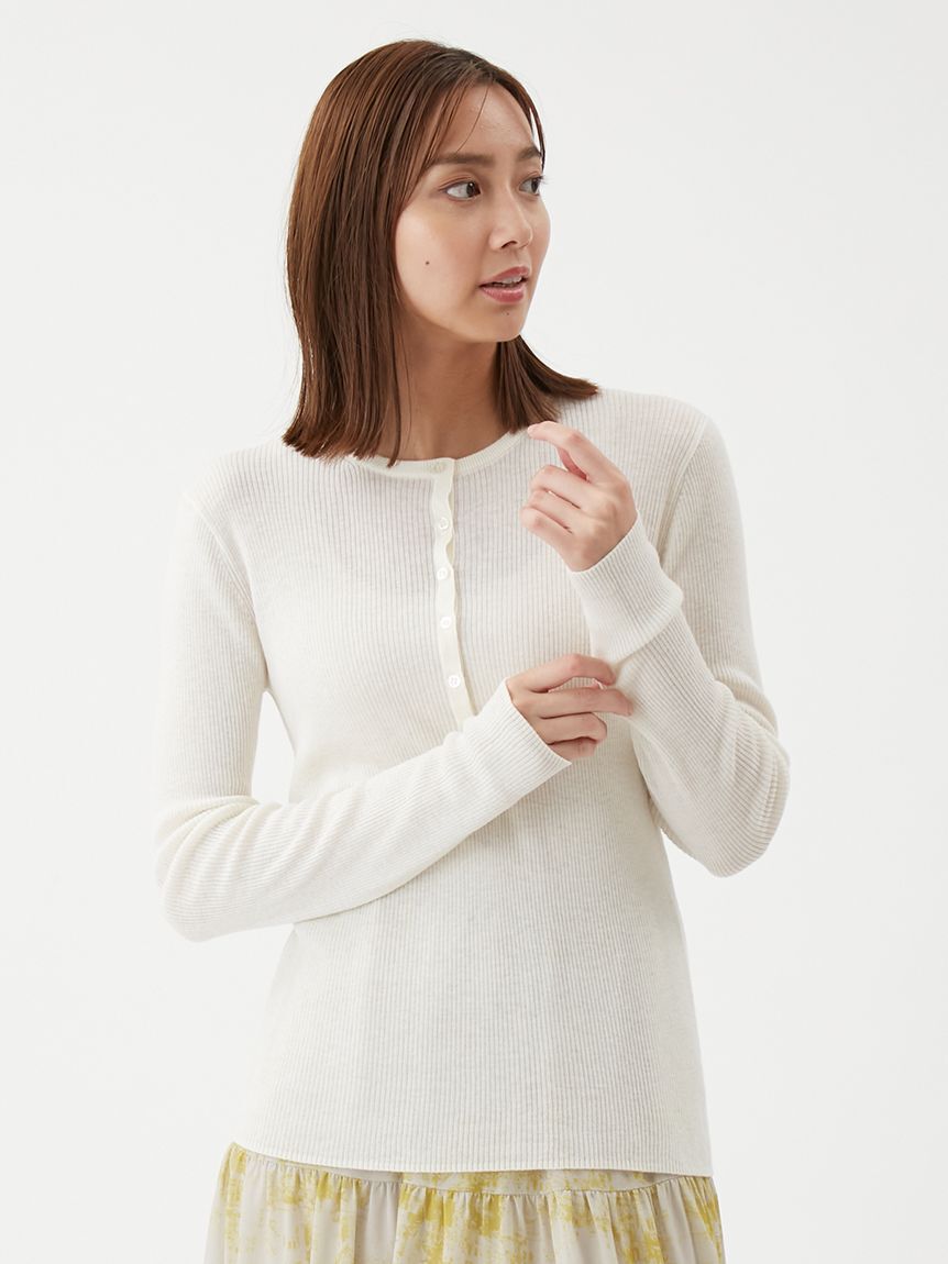 Mila Owen「ベロアヘンリーネックリブニット」|ニット・セーター|WHT