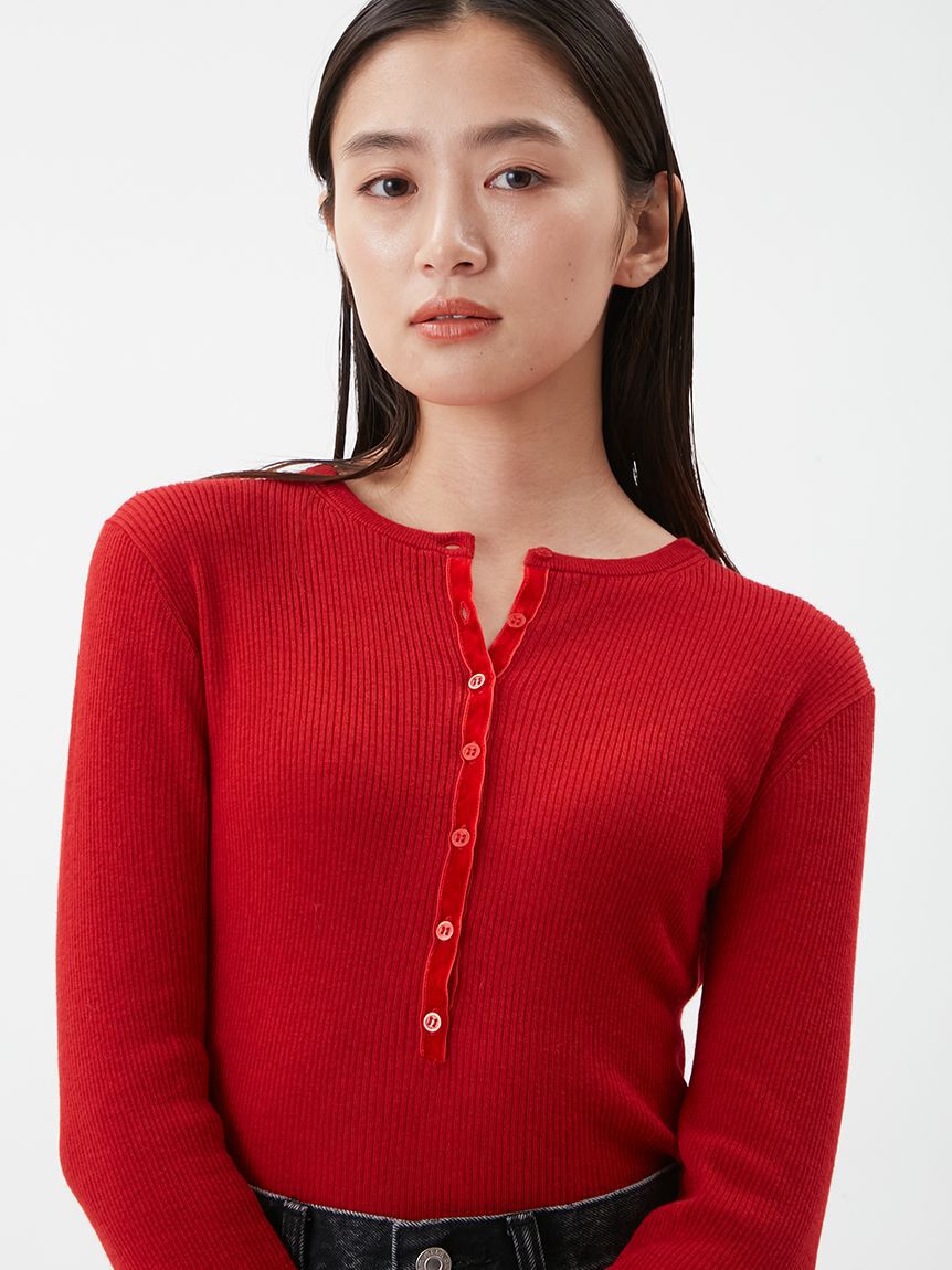 Mila Owen「ベロアヘンリーネックリブニット」|ニット・セーター|