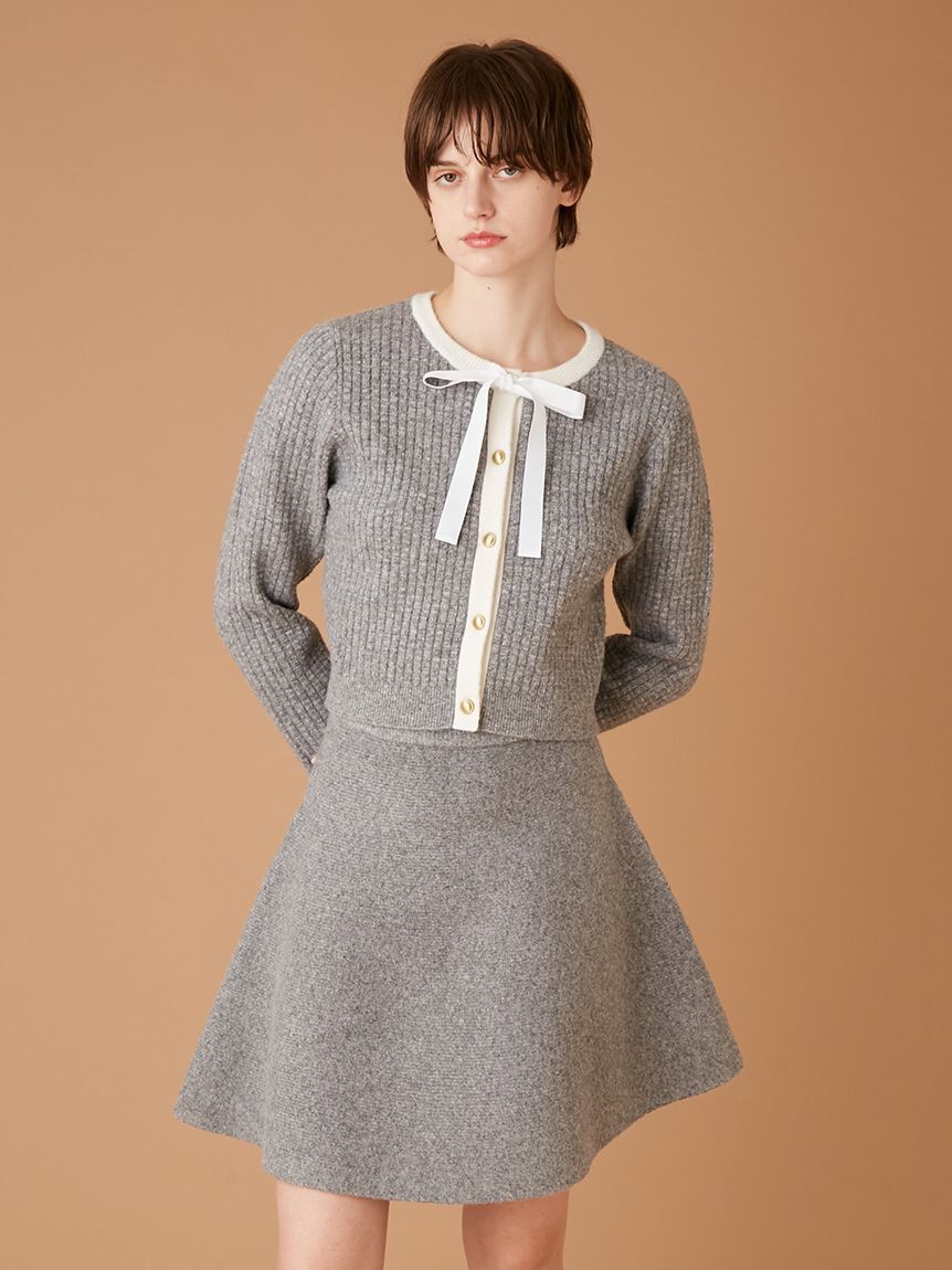 FURFUR「【WEB・一部店舗限定カラー】ボウタイトリムニットセットアップ」|ワンピース|GRY
