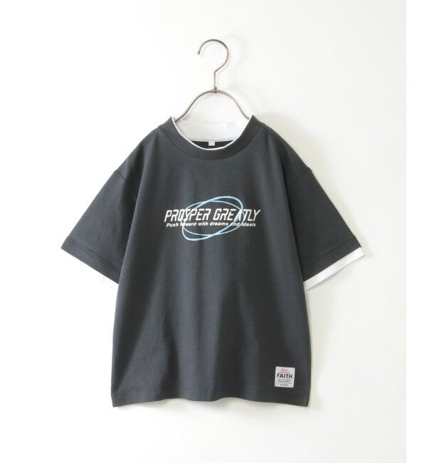 ikka kids「ダブルネック袖レイヤードロゴTシャツ（120~160cm）」|Tシャツ・カットソー|ダークネイビー