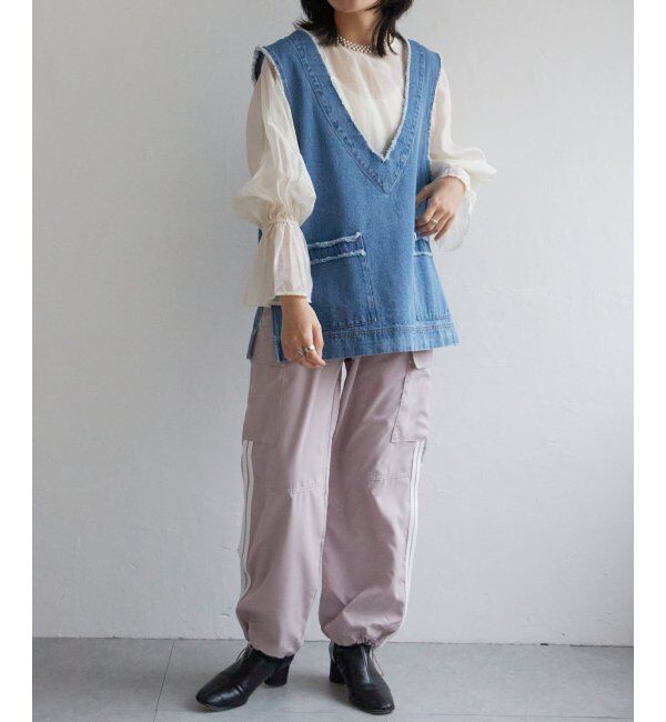 VENCE share style「ポプリンライン入りカーゴパンツ」|デニム|