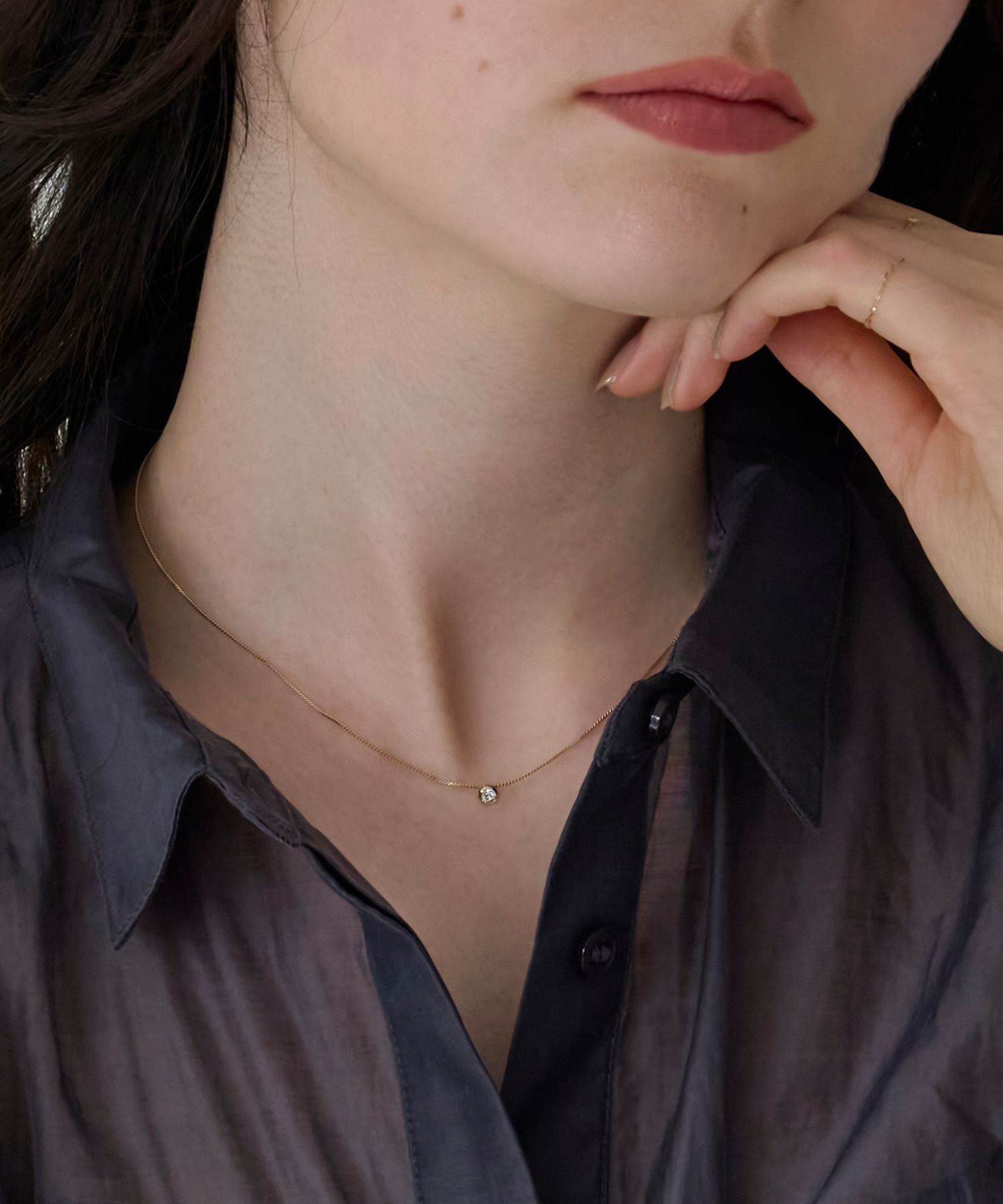 Phoebe「【金属アレルギー対応】シャインベゼルセッティングネックレス　ゴールド」|ネックレス|ゴールド