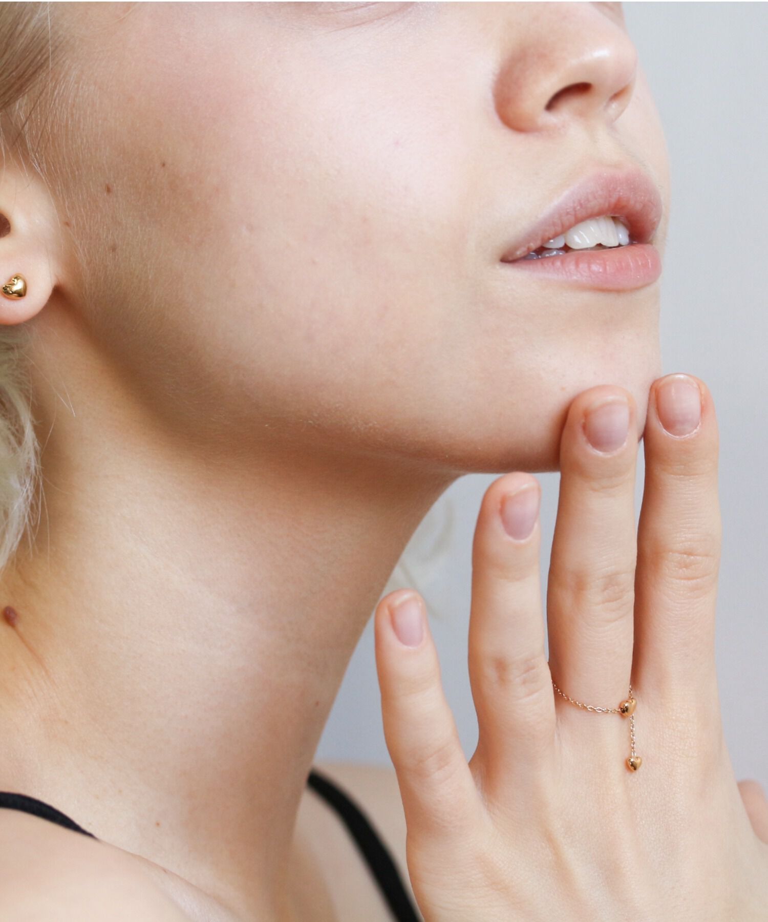  「ゴールド ハート チェーンリング | K18YG/PG」|リング|