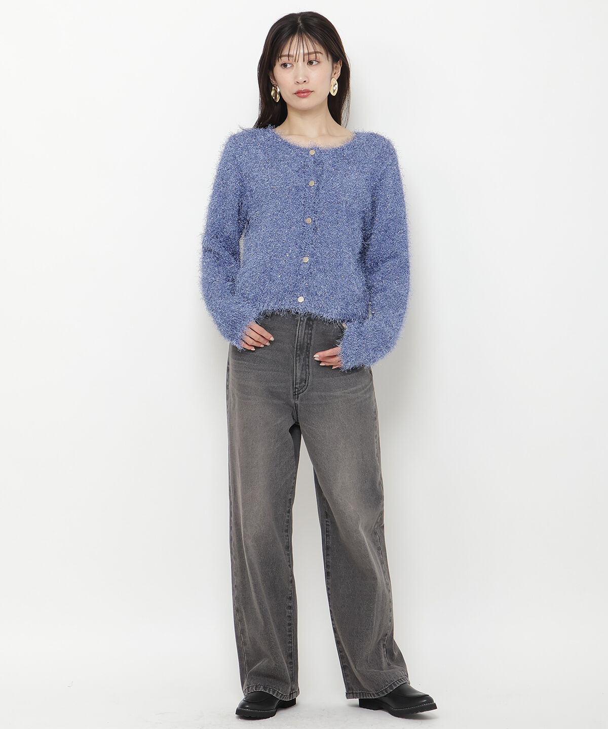 アンドクチュール「ラメフリンジフェザーカーディガン」|カーディガン|