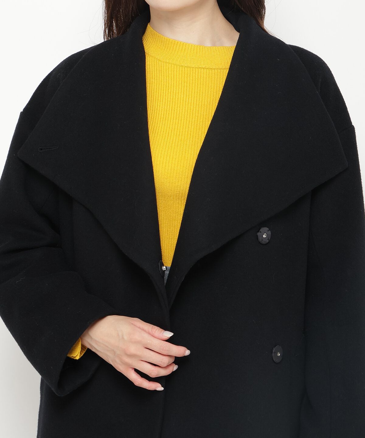 アンドクチュール「ウールビーバービッグカラーロングコート」|ダウン|