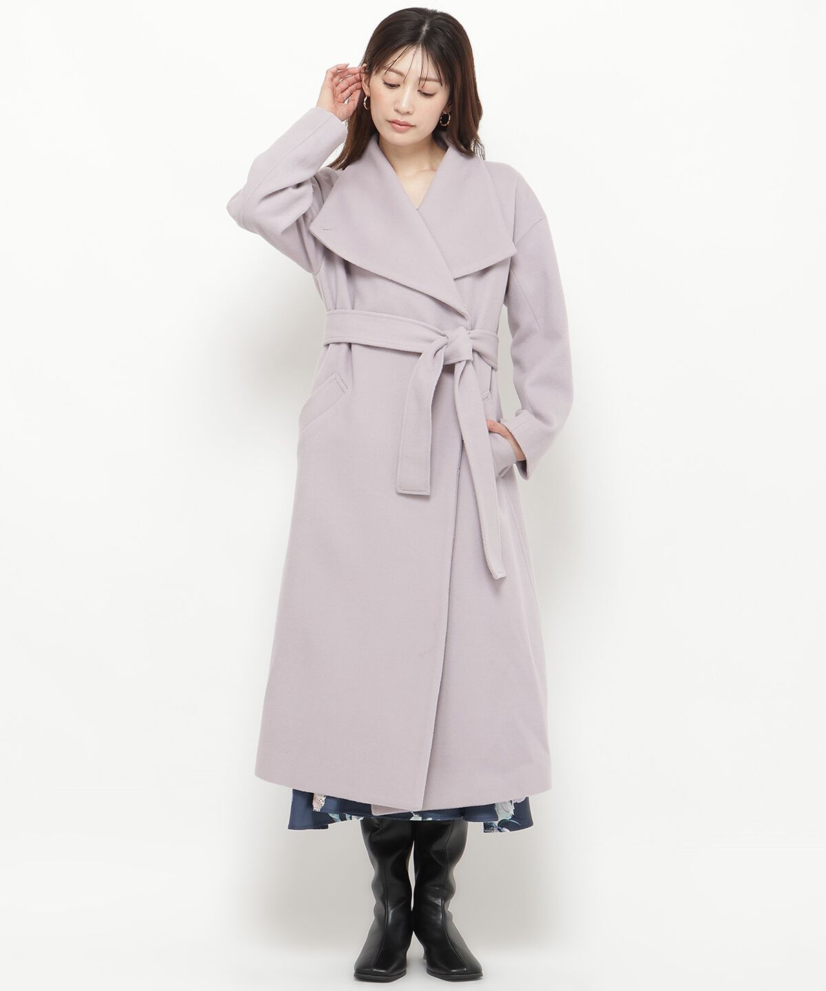 アンドクチュール「ウールビーバービッグカラーロングコート」|ダウン|