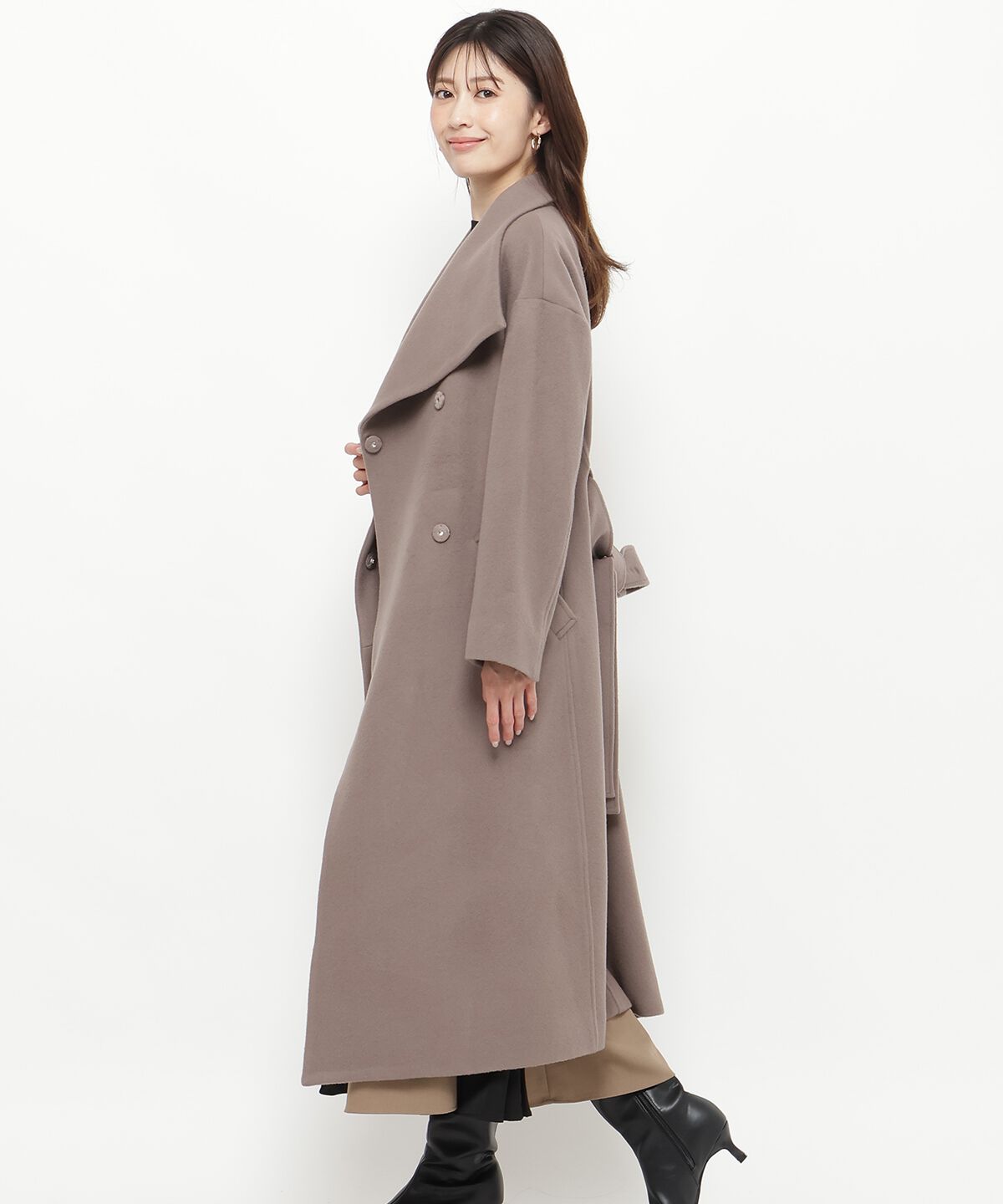 アンドクチュール「ウールビーバービッグカラーロングコート」|ダウン|