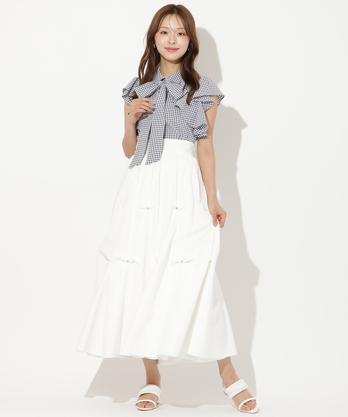 アンドクチュール「ビジューバルーンティアードスカート」|フレア|