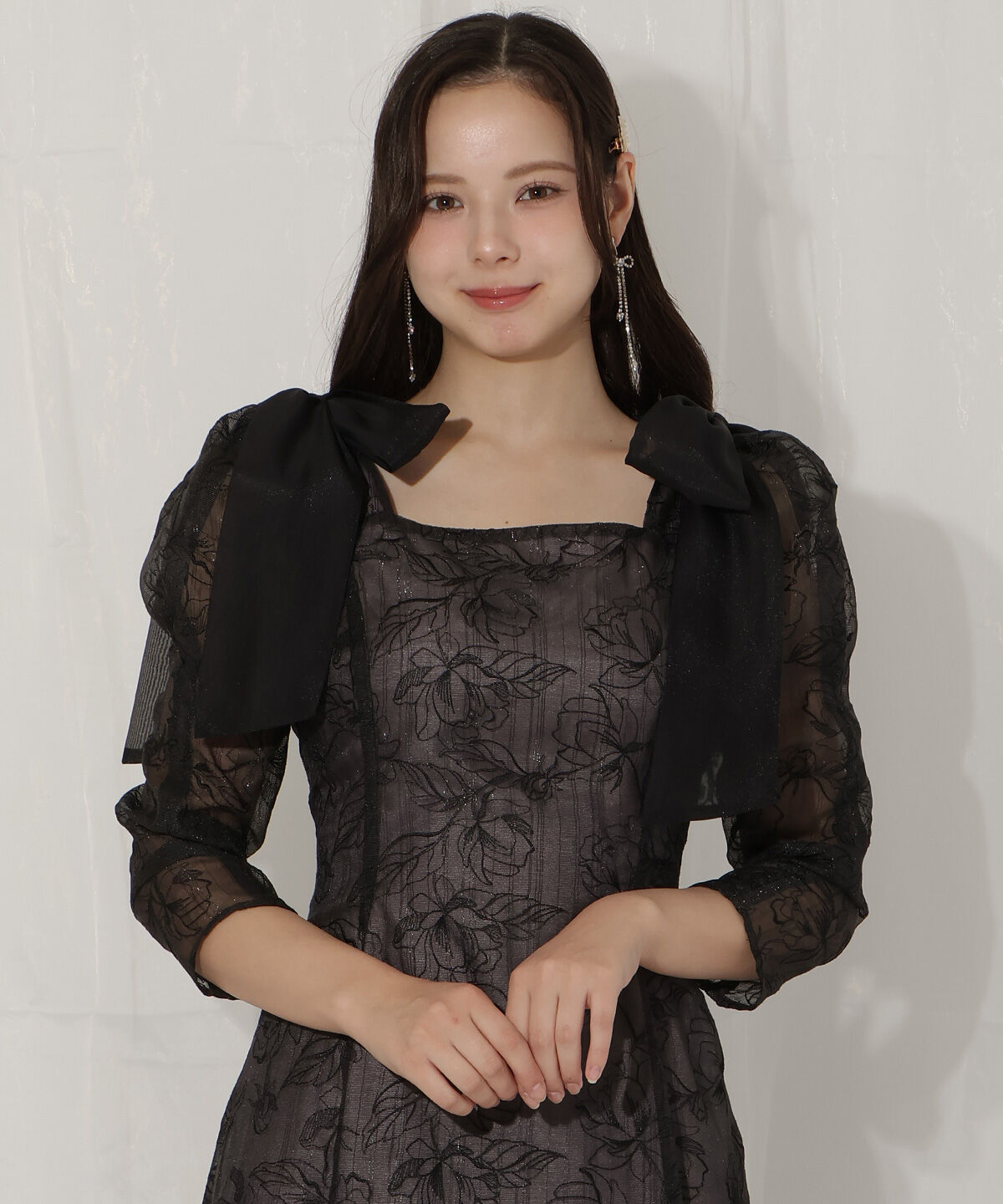 WILLSELECTION「フラワー刺繍肩リボンドレス」|ドレス|