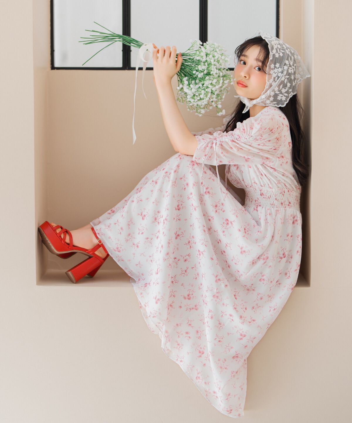 WILLSELECTION「ピンタックウエストシャーリングフラワーワンピース」|ワンピース|