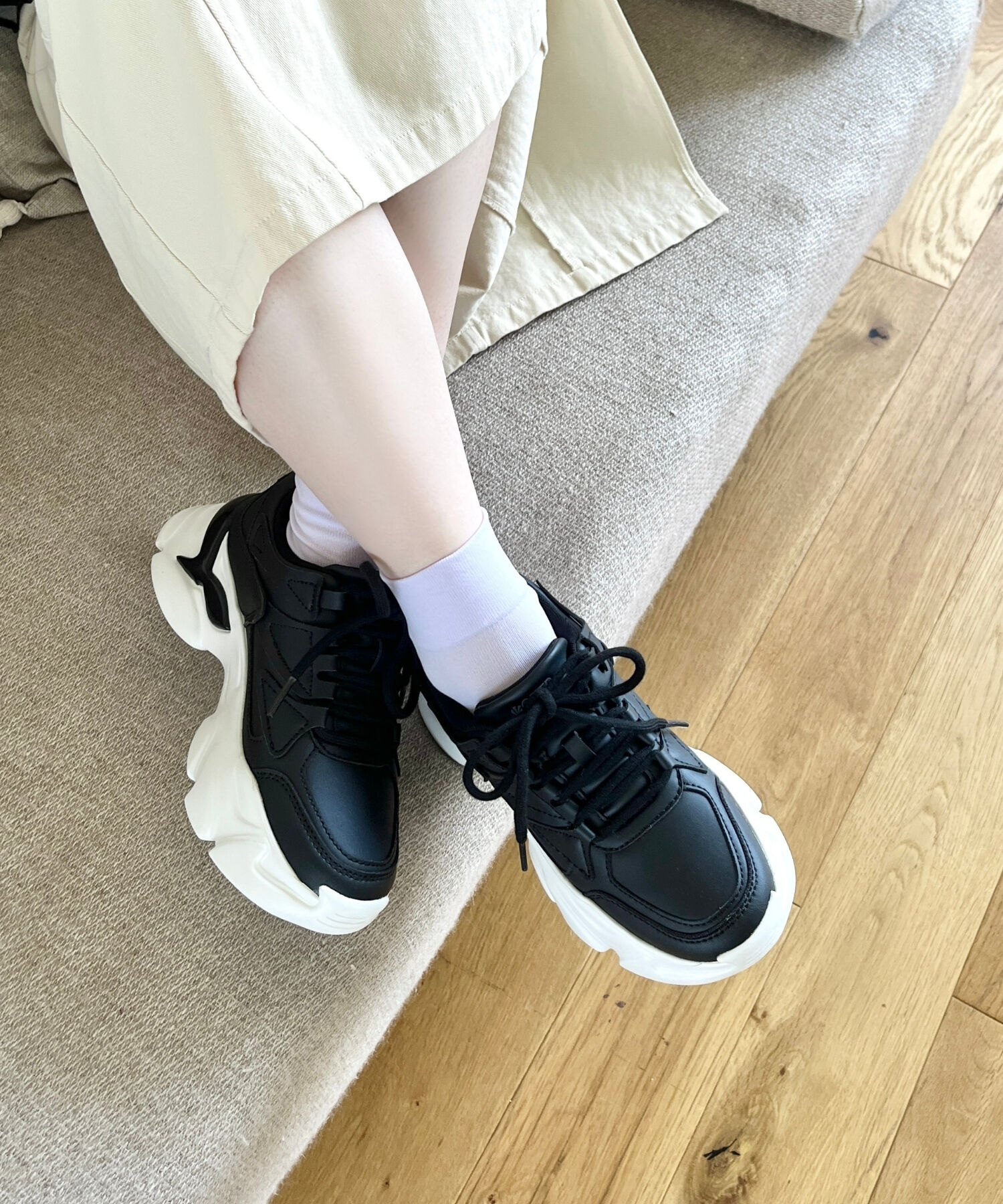 ORiental TRaffic「【トレンド】フレアソールシューレーススニーカー/OT3735 スニーカー 人気 売れてる スポーティー」|スニーカー|BLACK