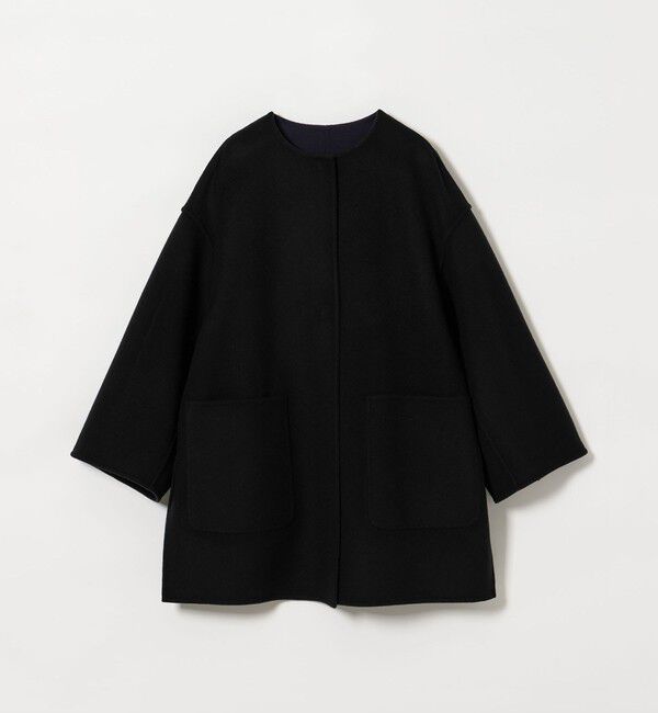 UNITED ARROWS「バイカラー リバー ミドルコート」|ノーカラーコート|