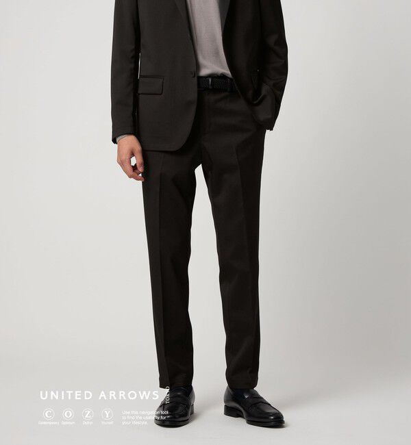 UNITED ARROWS「ハイツイスト ノープリーツ スラックス UA COZY ウォッシャブル 防しわ ヨコストレッチ」|スーツ|BLACK