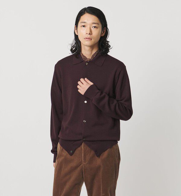 UNITED ARROWS「YAMAGATA ミドルゲージ ポロカーディガン」|カーディガン|WINE