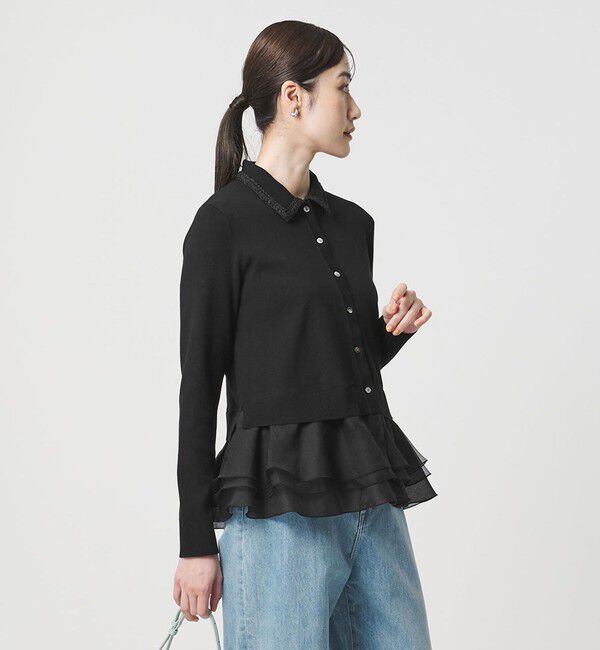 UNITED ARROWS「レディー ポロコンビ  ロングスリーブニット」|カーディガン|BLACK