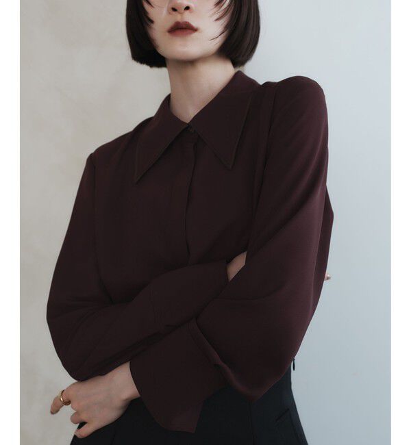 EMMEL REFINES「＜EMMEL REFINES＞EM パイピングエリ トロミシャツ」|シャツ・ブラウス|DK.BROWN