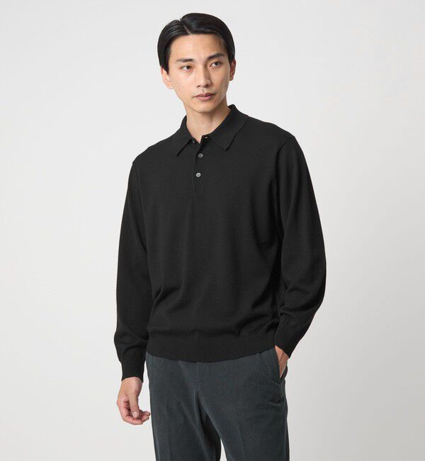 UNITED ARROWS green label relaxing「Super 120's ハイゲージ ニット ポロシャツ」|ニット・セーター|BLACK