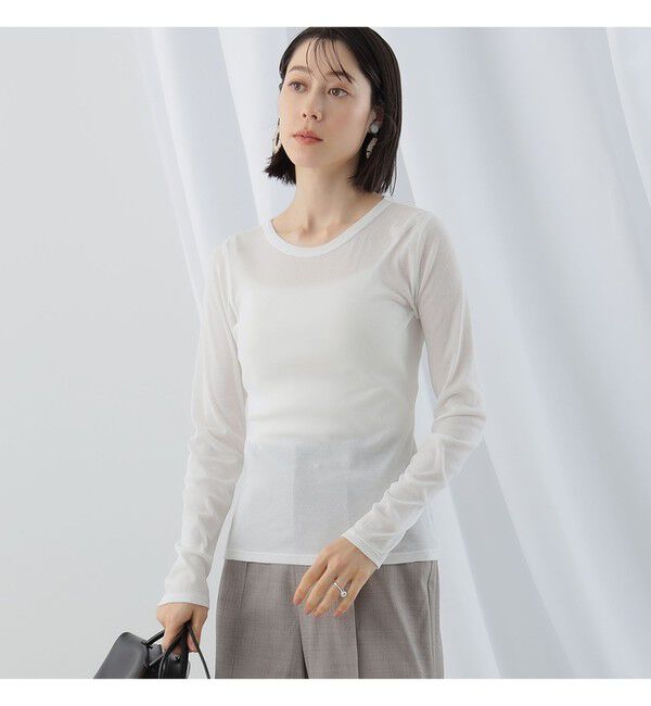 Ray BEAMS 「テレコ リブ クルーネック トップス」|Tシャツ・カットソー|WHITE