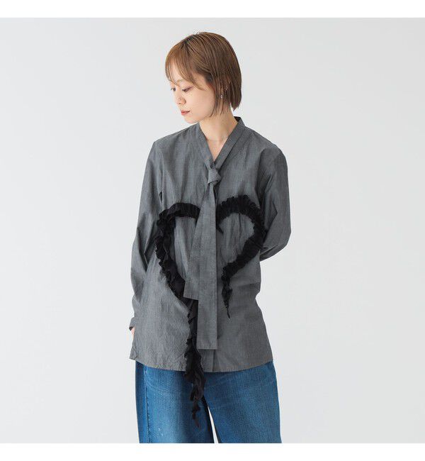 BEAMSBOY「maturely / オーガニック コットン ハート フリルシャツ」|シャツ・ブラウス|BLACK