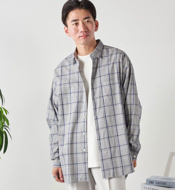 SHIPS any「SHIPS any: オーバーサイズ レギュラーカラー チェック／ストライプ 長袖 シャツ◇」|シャツ・ブラウス|チャコールグレー