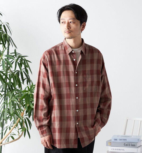 SHIPS any「SHIPS any: オーバーサイズ レギュラーカラー チェック／ストライプ 長袖 シャツ◇」|シャツ・ブラウス|レッド
