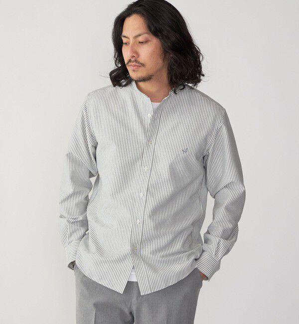SHIPS「【WEB限定】SHIPS: 防シワ・吸水速乾 Drymix(R) ワンポイントロゴバンドカラーシャツ」|シャツ・ブラウス|ダークグレー