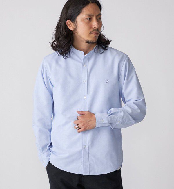 SHIPS「【WEB限定】SHIPS: 防シワ・吸水速乾 Drymix(R) ワンポイントロゴバンドカラーシャツ」|シャツ・ブラウス|