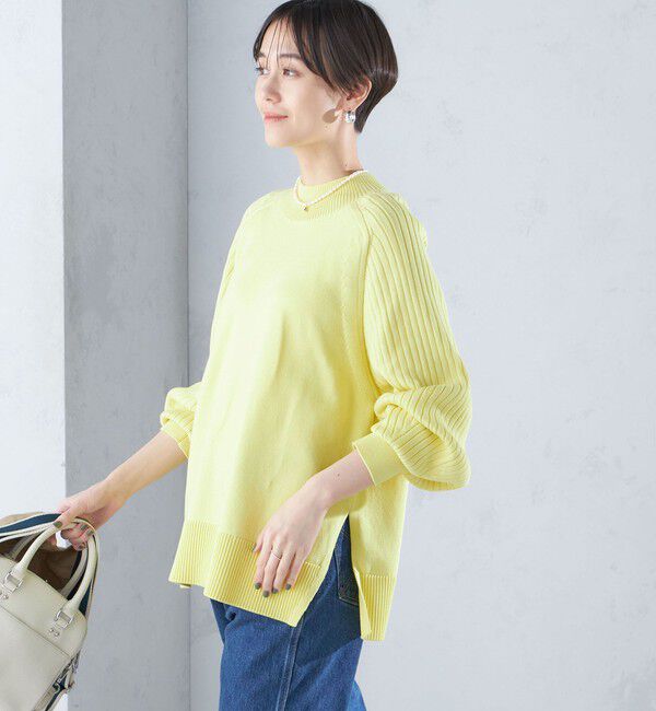 SHIPS for women「〈手洗い可能〉マーセライズ コットン 編地 切替 プルオーバー 24SS ◇」|ニット・セーター|