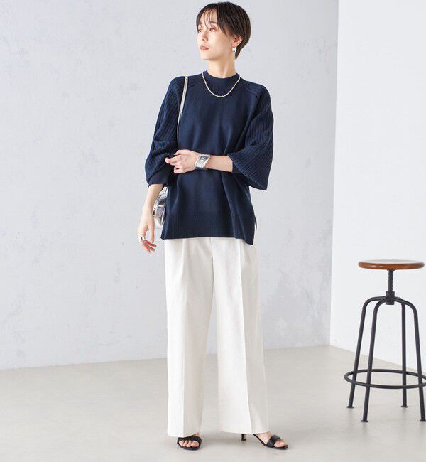 SHIPS for women「〈手洗い可能〉マーセライズ コットン 編地 切替 プルオーバー 24SS ◇」|ニット・セーター|