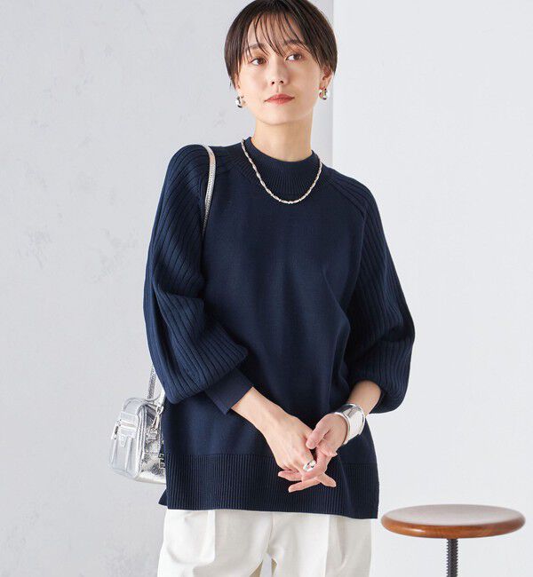 SHIPS for women「〈手洗い可能〉マーセライズ コットン 編地 切替 プルオーバー 24SS ◇」|ニット・セーター|