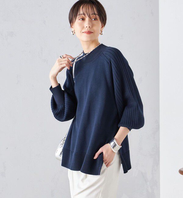 SHIPS for women「〈手洗い可能〉マーセライズ コットン 編地 切替 プルオーバー 24SS ◇」|ニット・セーター|