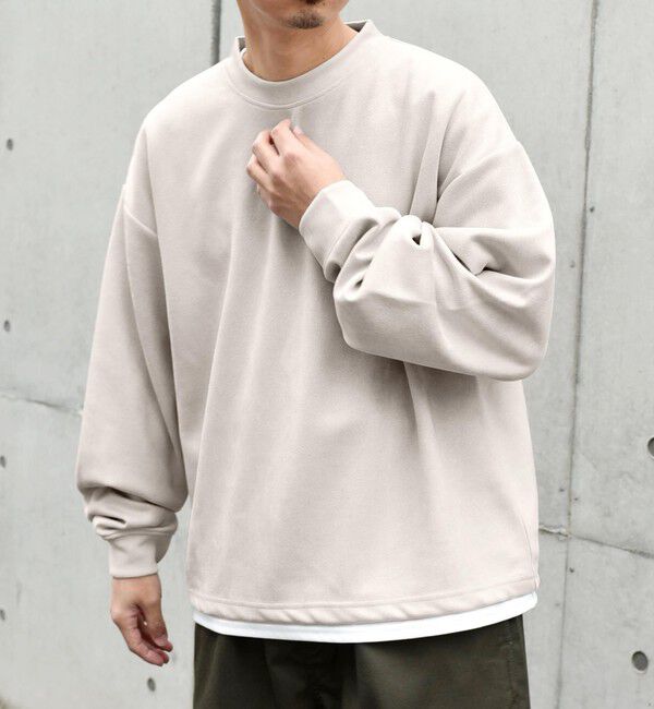 SHIPS any「SHIPS any: 〈洗濯機可能〉フェイクスエード (ポリエステル) / レイヤード クルーネック プルオーバー◇」|スウェット・ジャージ|