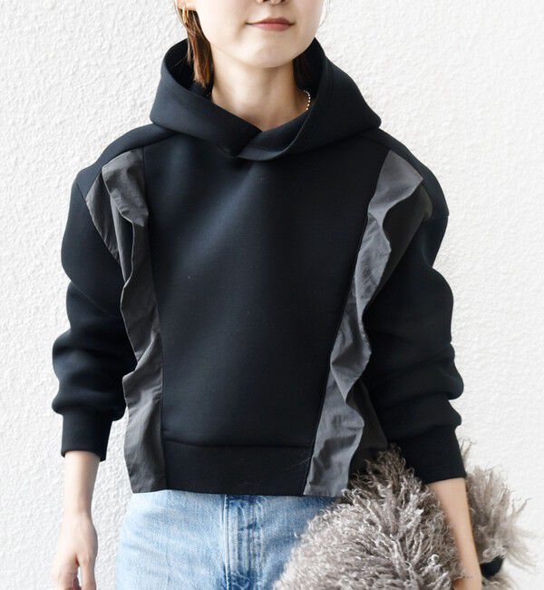 SHIPS for women「【WEB限定】〈手洗い可能〉ダンボール タフタ コンビ フーディ」|パーカー|