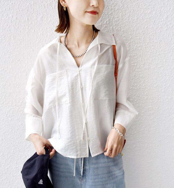 SHIPS for women「〈手洗い可能〉シアー シルク混 オープンカラー シャツ」|シャツ・ブラウス|