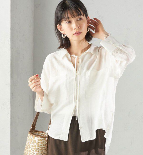 SHIPS for women「〈手洗い可能〉シアー シルク混 オープンカラー シャツ」|シャツ・ブラウス|