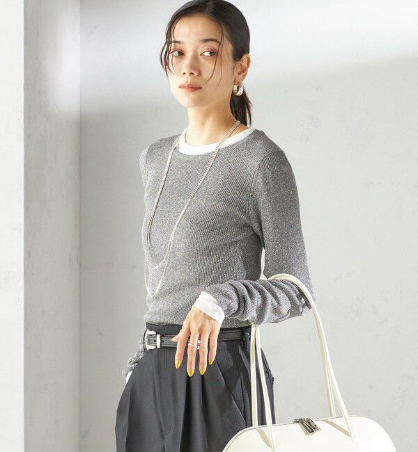 SHIPS for women「〈手洗い可能〉ラメ シアー リブ ニット プルオーバー」|ニット・セーター|
