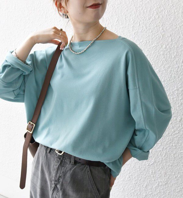 SHIPS any「SHIPS any:〈接触冷感/汗染み防止加工/洗濯機可能〉ボートネック ワイド ロンTEE」|Tシャツ・カットソー|ライトブルー
