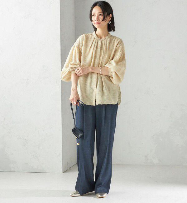 SHIPS for women「〈手洗い可能〉シアー ジャカード 袖 シャーリング ブラウス」|シャツ・ブラウス|