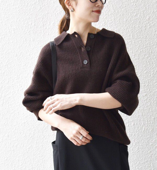 SHIPS any「SHIPS any:〈手洗い可能〉AQUA カシミヤ ミックス ポロ ニット」|ニット・セーター|