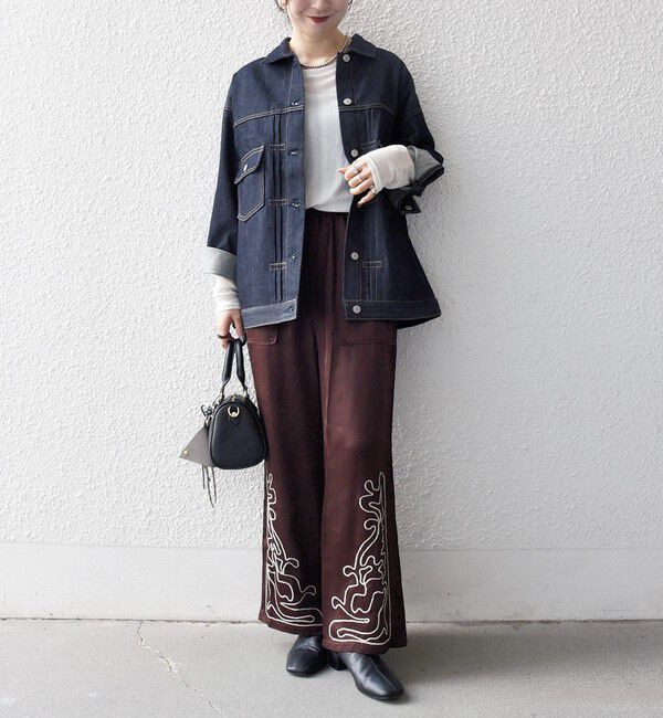 SHIPS any「SHIPS any:〈洗濯機可能〉サテン 刺繍 ストレート イージー パンツ」|その他|