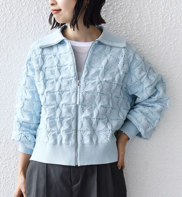 SHIPS for women「【WEB限定】〈手洗い可能〉フラワー ジャカード ジップ カーディガン」|カーディガン|