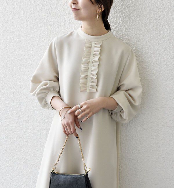 SHIPS any「《追加予約》SHIPS any:〈洗濯機可能〉ダブルクロス フリル パフ スリーブ ワンピース［NAVY BLUE］」|ワンピース|