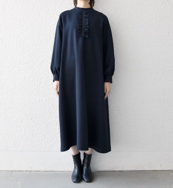 SHIPS any「《追加予約》SHIPS any:〈洗濯機可能〉ダブルクロス フリル パフ スリーブ ワンピース［NAVY BLUE］」|ワンピース|