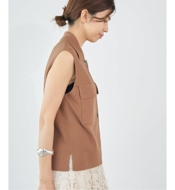 IENA「ハイツイストウールシルク 襟付きノースリーブ」|ニット・セーター|