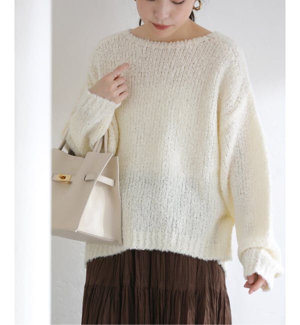  「【洗える】ローゲージブークレプルオーバー」|ニット・セーター|ホワイト
