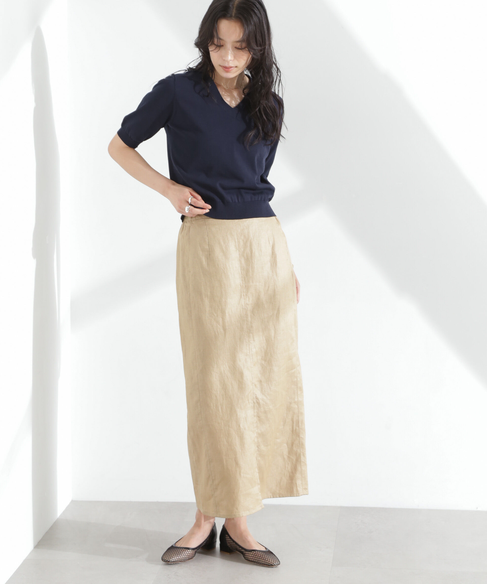 nano･universe「TEKNICO GIZAコットンVネックコンパクトニット」|ニット・セーター|