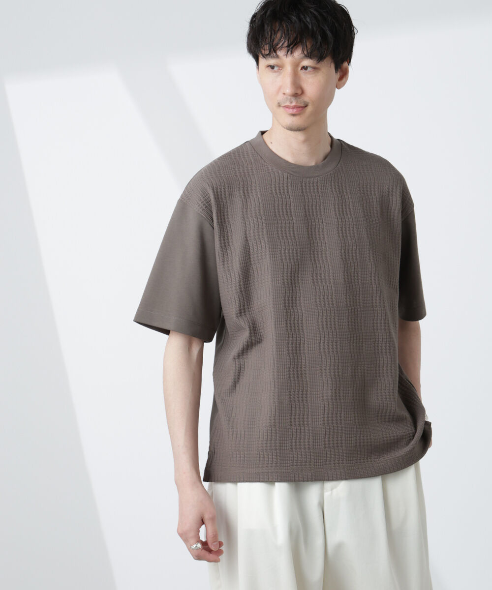 nano･universe「リンクスジャガードコンビTシャツ」|Tシャツ・カットソー|カーキ