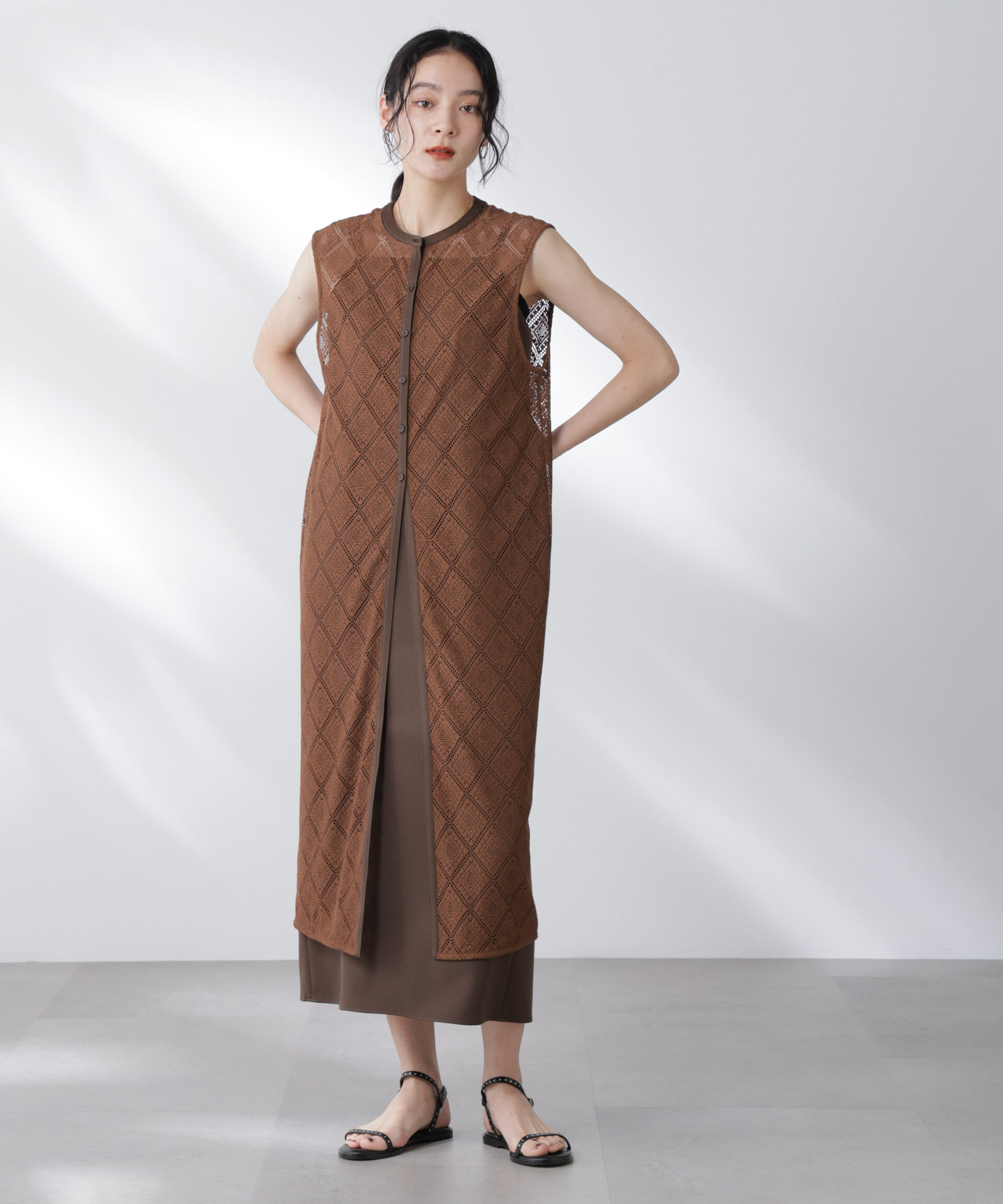 nano･universe「レースロングジレ&times;キャミワンピースセット」|ワンピース|