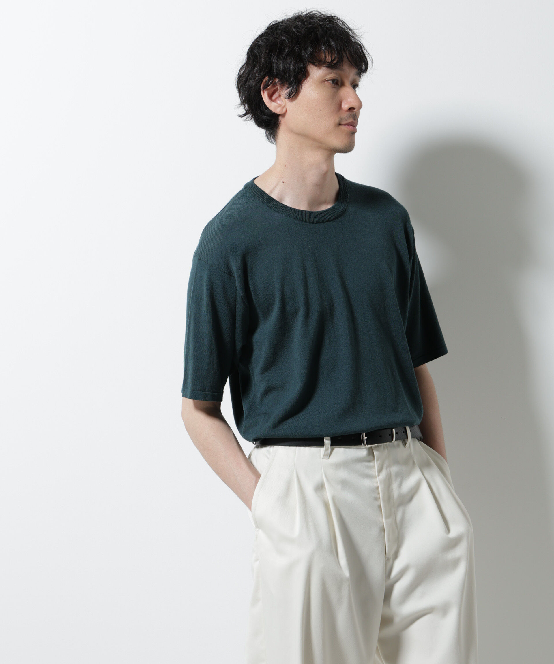 nano･universe「シルキータッチニットTシャツ 半袖」|ニット・セーター|